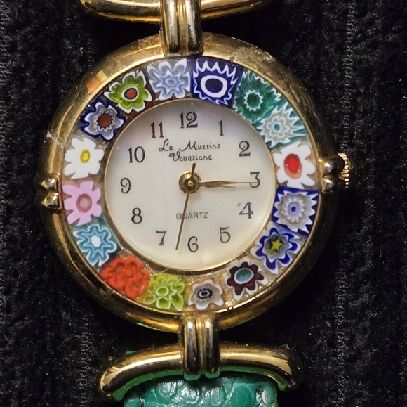 Ladies Murano Millefiori Watch With Leather Band Green - Picture 2 of 3